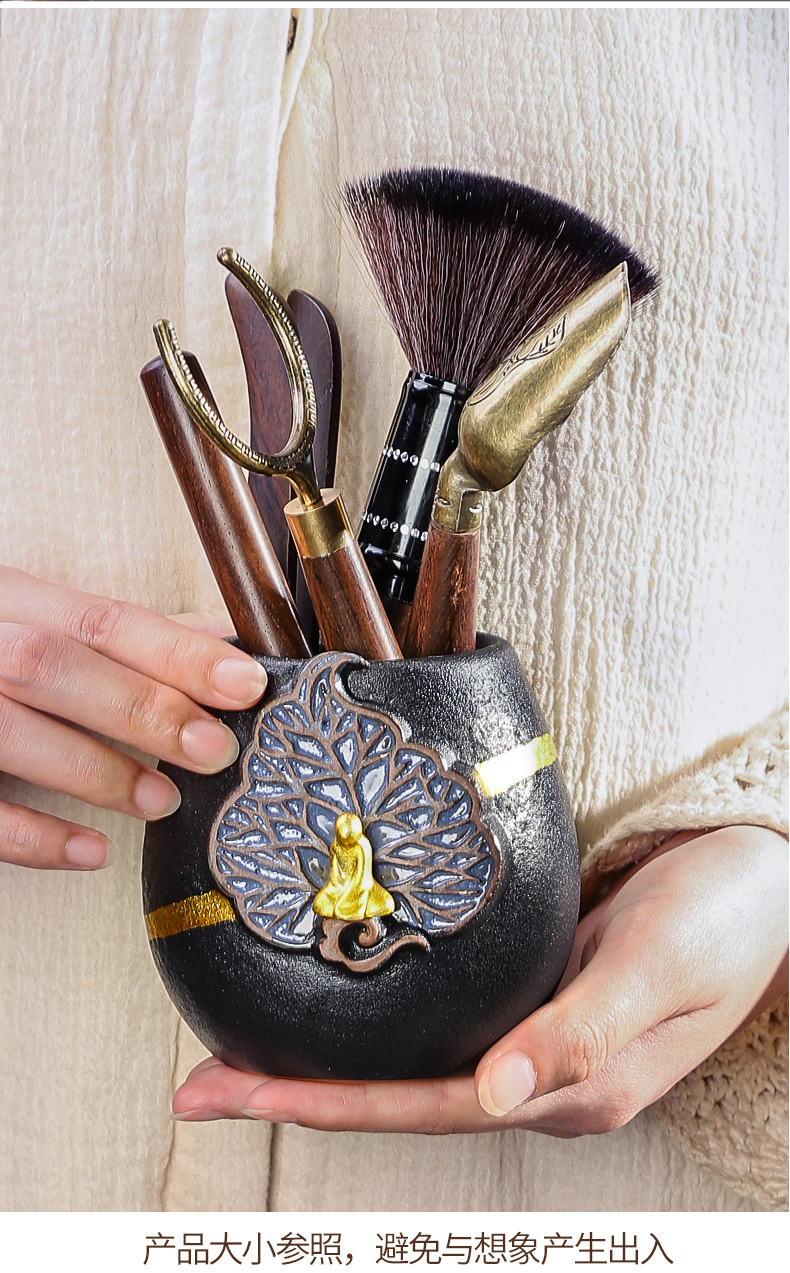 Tang Feng household ebony wood tea ceramic tea tin, 6 gentleman suit kunfu tea tea accessories brush ChaGa group Z