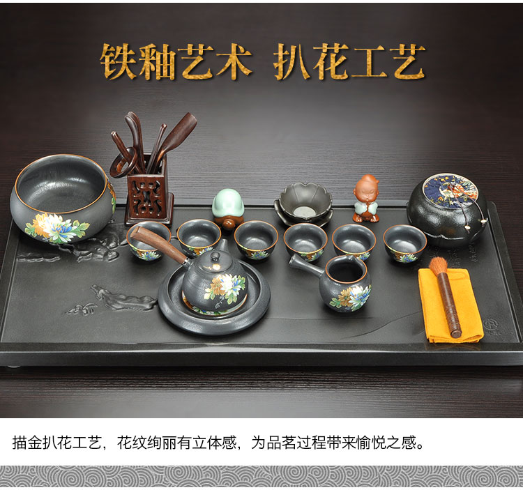 Tang Feng sharply semi - manual relief stone tea tray tea set suits for Chinese style household contracted violet arenaceous kung fu tea set