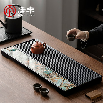 New High-End Bakelite Tea Tray, Light Luxury, Modern and Sophisticated, Wooden Luxury Stone Dry Tea Brewing Table with Drainage for Office Use