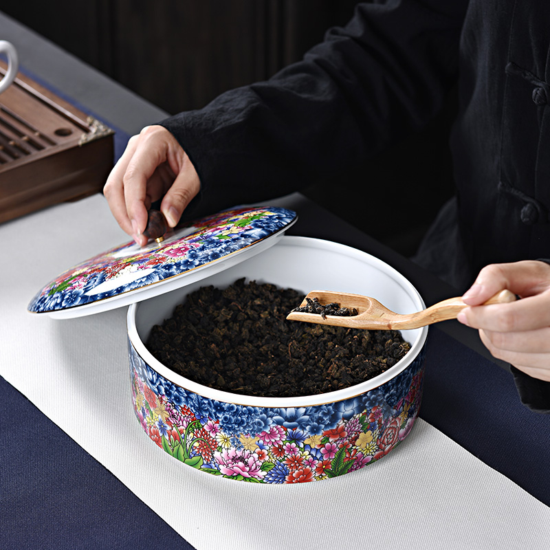 Tang Feng colored enamel pu 'er tea pot circular sealing ceramic large tea storage tanks moistureproof 200020 z