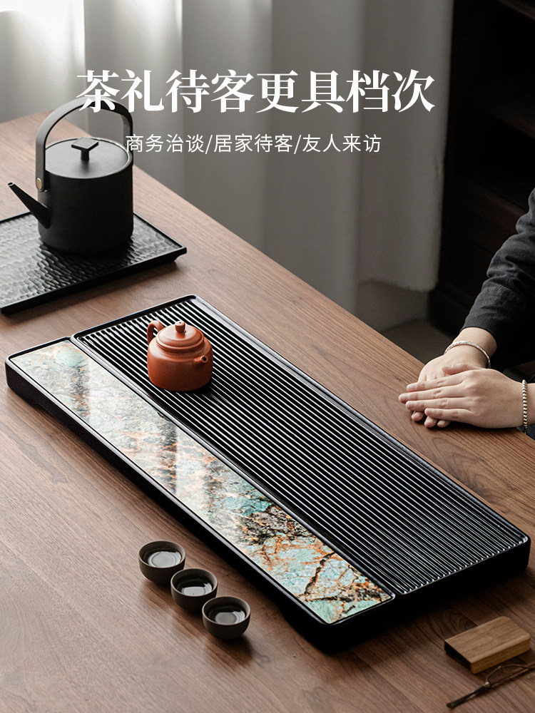 New High-End Bakelite Tea Tray, Light Luxury, Modern and Sophisticated, Wooden Luxury Stone Dry Tea Brewing Table with Drainage for Office Use