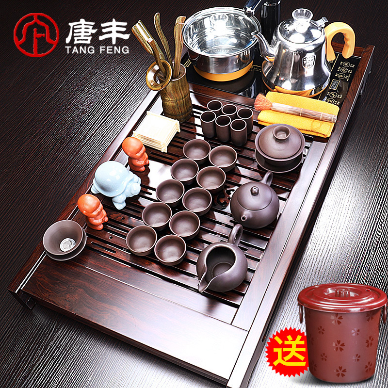 Tang Feng ebony wood tea tray of a complete set of the elder brother of the kung fu tea set your up up ceramic package four unity automatic electric heating furnace