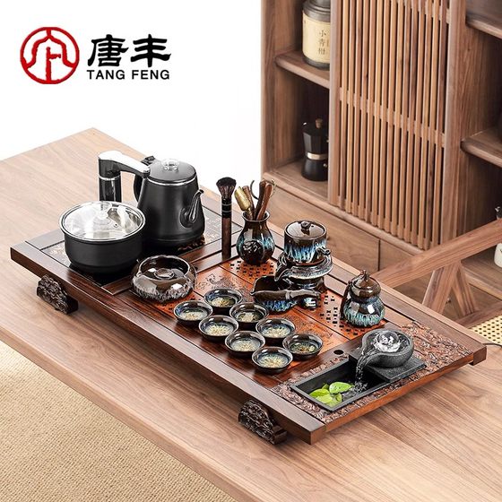 Tangfeng ebony Kung Fu tea set home living room light luxury high-end guest teapot automatic water supply tea tray set