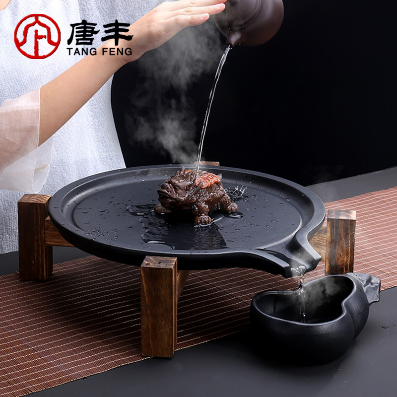 Tang Feng Japanese ceramic household solid wood tea tray was contracted kung fu tea set stone mill dry tea tea