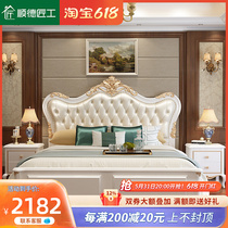 Light extravagant American leather by solid wood bed 1 8 European style double bed engraving white princess wedding bed air pressure storage furniture