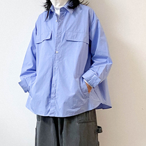 Japanese Cityboy slip pocket profile oversize loose blue shirt men's design feeling small group light familiar Hong Kong style