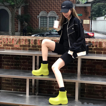 Ashigmona Tongan Bull Oil Fruit Mesh Red Rain Shoes Woman Gvet Warm Non-slip Thick Base Rain Boots Short Drum Water Shoe Tide