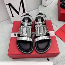 Genuine Leather Women Fashion Sandals Style Sandals Slopes Heel Fashion Fairy Water Drill Net Red Thick Bottom Outside Wearing 2022 Summer New