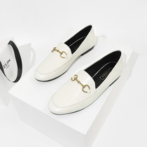 Genuine leather horse title buckle Lefoe shoes female one foot pedal Inlenwind small leather shoes Soft bottom flat bottom two wearing single shoes commute casual