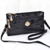 Bright leather embossed double-layer shoulder crossbody women bag 2021 summer new change key mobile phone hand-held small backpack bag