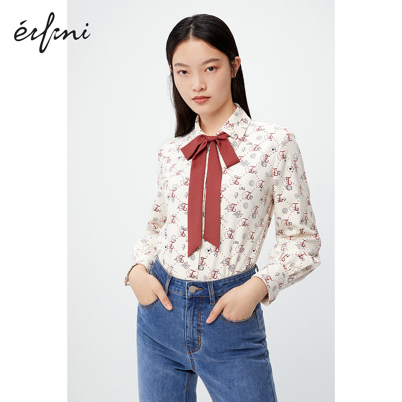 (Same style in the mall) Evelyn 2020 new autumn and winter Korean version printed streamer shirt female 1BA423431