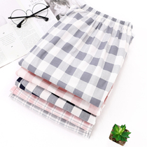 Pajama pants womens trousers cotton spring and autumn can be worn outside the couple spring and summer mens plaid home pants loose plus-size air conditioning pants