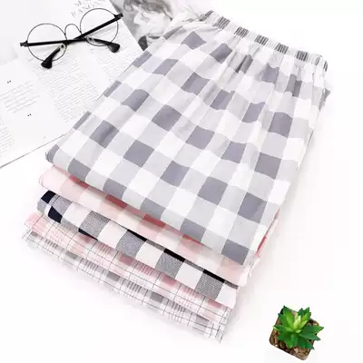 Pajama pants women's trousers cotton spring and autumn can be worn outside couples spring and summer men's plaid home pants loose large size air conditioning pants