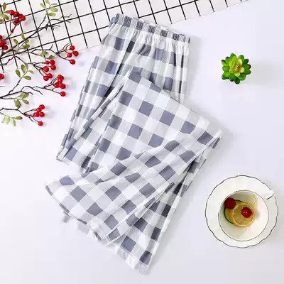 Women's Cotton pajama pants cotton middle-aged and elderly home trousers Spring and autumn summer thin plaid knitted large size home pants
