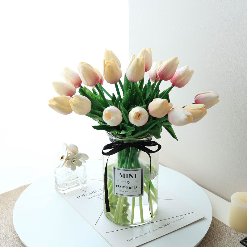 Tulip Fake Flower Furnished Room Bedroom Decorated Table Fittings with Vase Dry Flower Bouquet