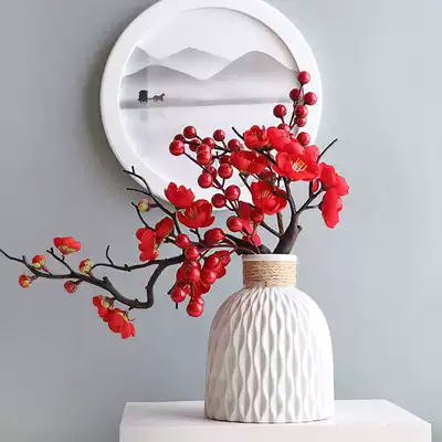 Simulation plum branch Peach flower dried flower Magnolia bonsai Living room wax plum fake flower Home decoration study decoration potted plant
