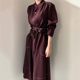 Korean chic minimalist elegant stand-up collar open-line single-breasted loose strap windbreaker dress long skirt