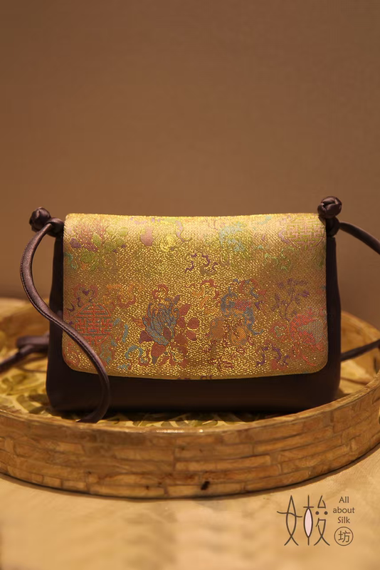 Rushofang/Original Design/Song Brocade/Three Treasures of Ancient Coins/Good Fortune, Longevity, and Multiple Children/Small Crossbody Bag/Purple/Versatile