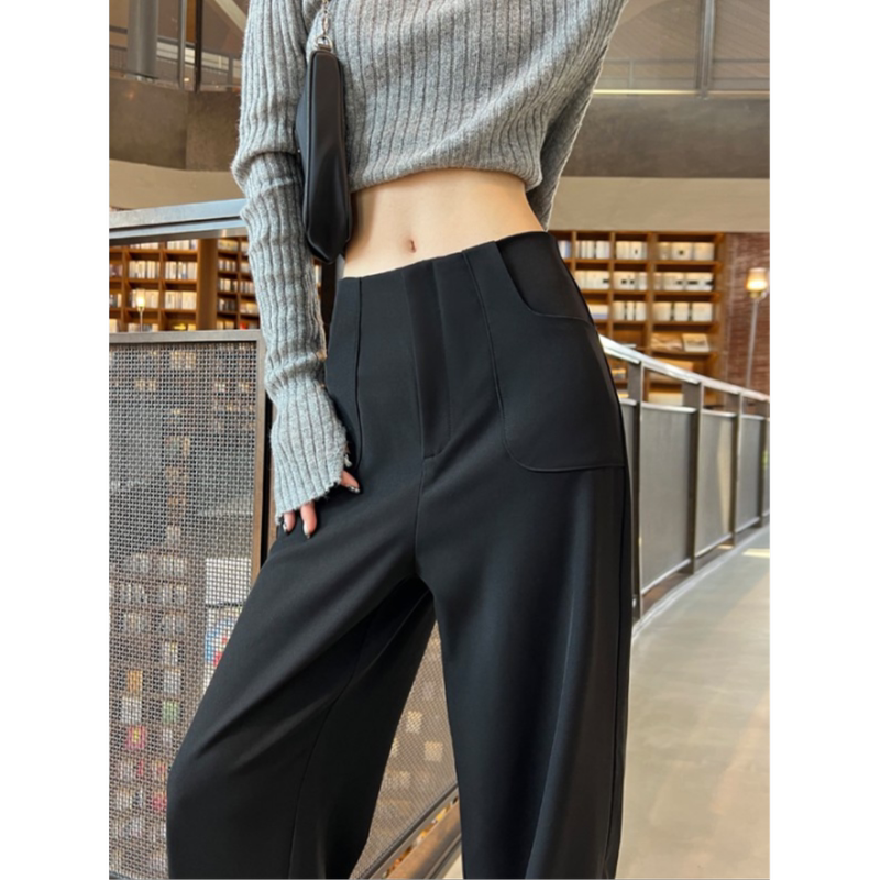 Black Wide-Leg Pants for Women, Spring/Summer 2026 New Style, High-Waisted, Drapey, Slimming, Casual Design, Straight Narrow-Cut Suit Pants