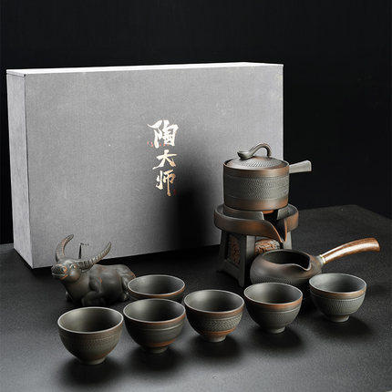 Jianshui purple pottery tea set home living room retro ceramic kung fu teacup semi-automatic stone mill lazy tea maker