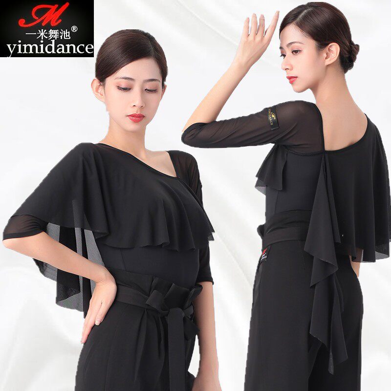 yimidance modern women's top women's mesh streamer dance adult national standard dance dress practice suit one-piece suit