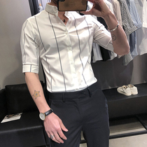 Yuppie Handsome Shirt Male Trend Business Casual Summer Short Sleeve Swarm Yingren Wind Striped Shirt Man 70% Sleeve Inch Shirt