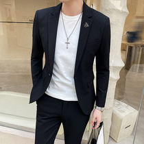 ins yuppie handsome suit mens delicate Korean wind 2022 springtime new casual little suit mens body Inn two sets