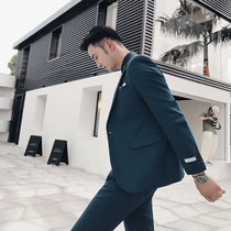 Ink green suit jacket mens 2022 light extravagant casual 100 hitch a fine Korean wind rumpy handsome suit male Inn to fix the tide