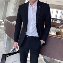 The Yuppie Handsome Suit Suit Mens Casual Business Positive Dress Korean Version Superior Sense Little Suit Man Groom Married to fix a set