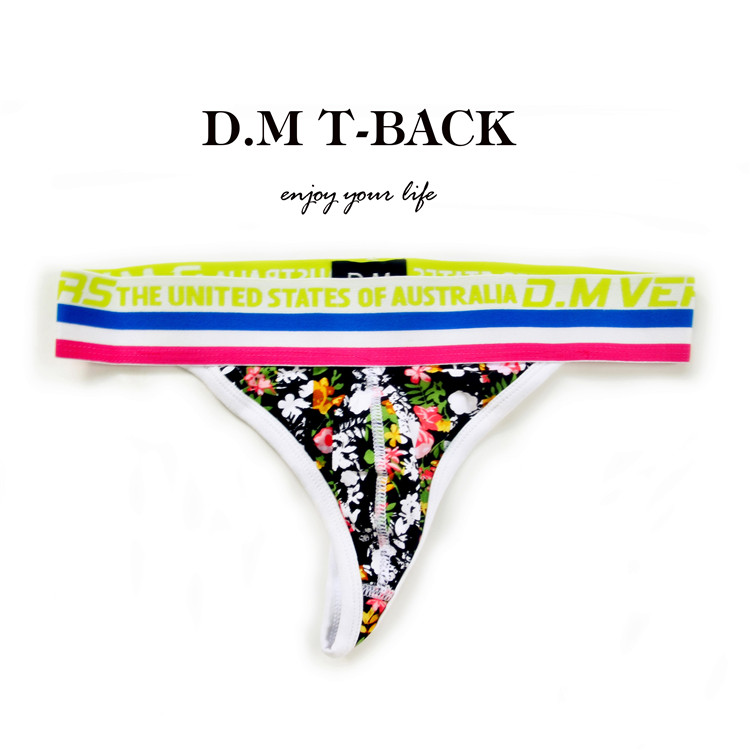 D.M Quần lót nam thấp eo Sexy Thong Thời trang màu cám dỗ Quần đơn T-BACK lọt khe nam
