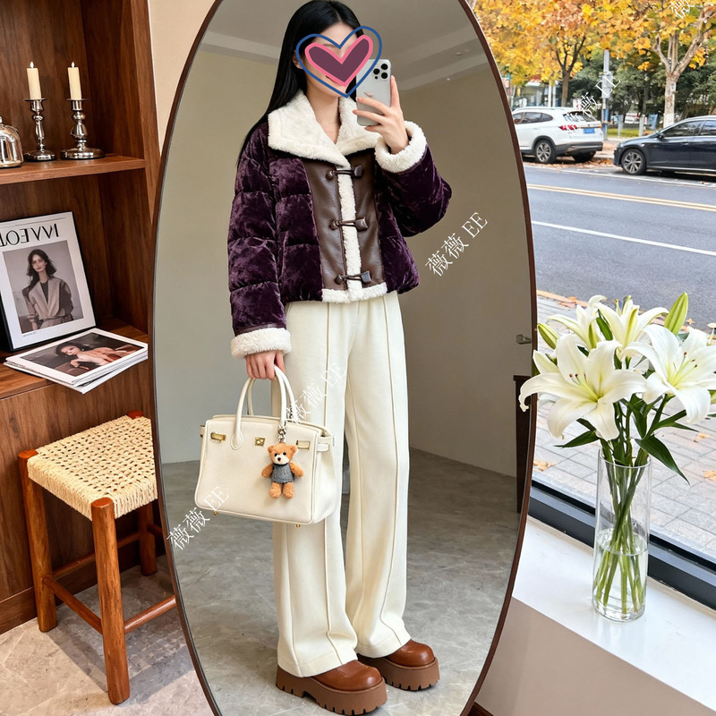 Mozi Thickened down Jacket for Women, New Winter 2025 Model, Silk Velvet Fur Collar, High-End Short Puffer Coat