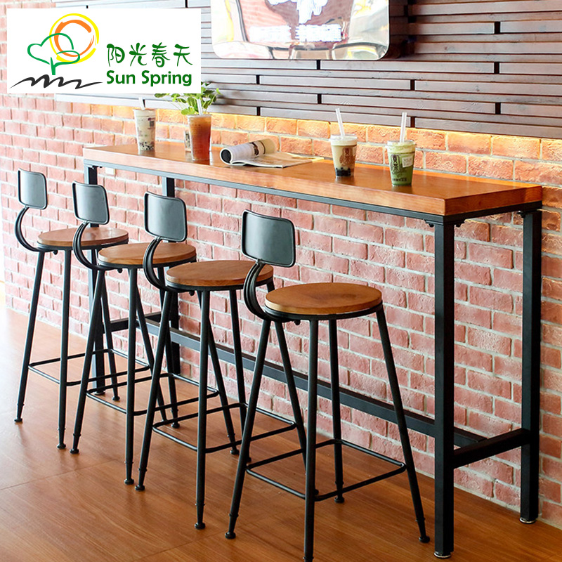 Wrought Iron Casual Cafe Bar Table Home Long Solid Wood Wall Wrought Iron Casual Cafe Bar Table Home Long Solid Wood Wall Window High Foot
