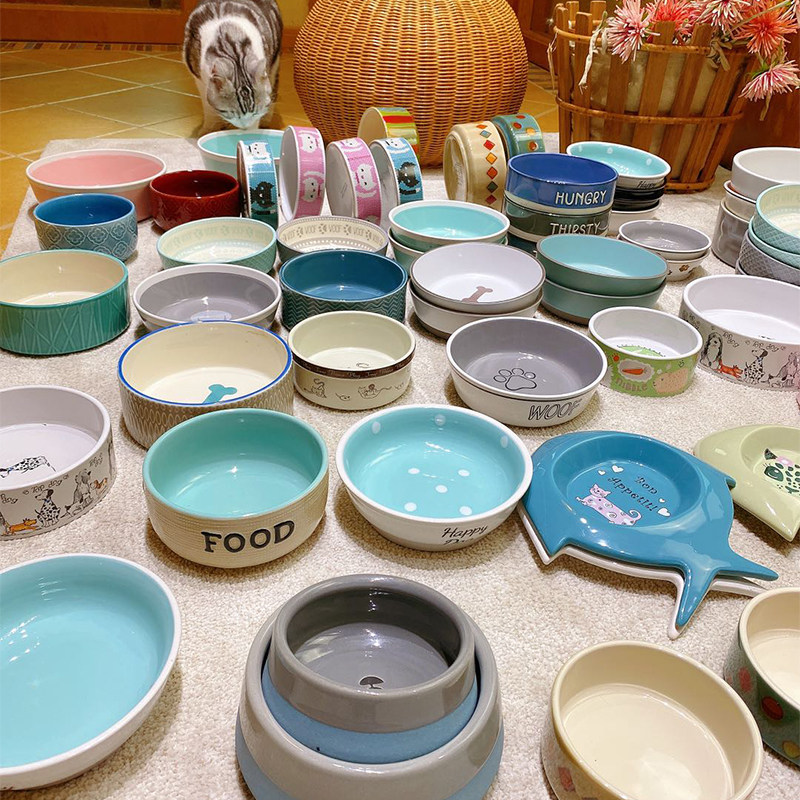 Conpate-Export British Pet Bowl Ceramic Dog Bowl Cat Bowl Cat Bowl Food Drinking Water Chinchop Dutch Pig Rabbit