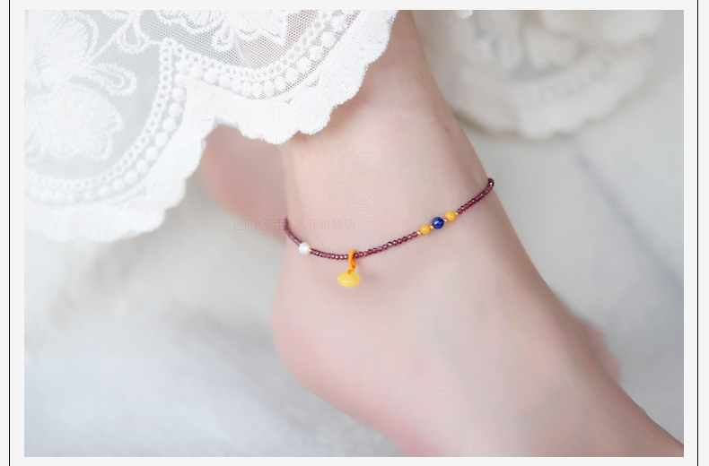 Ling Fei garnet vòng chân nữ tourmaline lapis lazuli 925 sterling bạc phiên bản Hàn Quốc của sinh viên đơn giản Sen loạt chân hoang dã lắc chân bạc