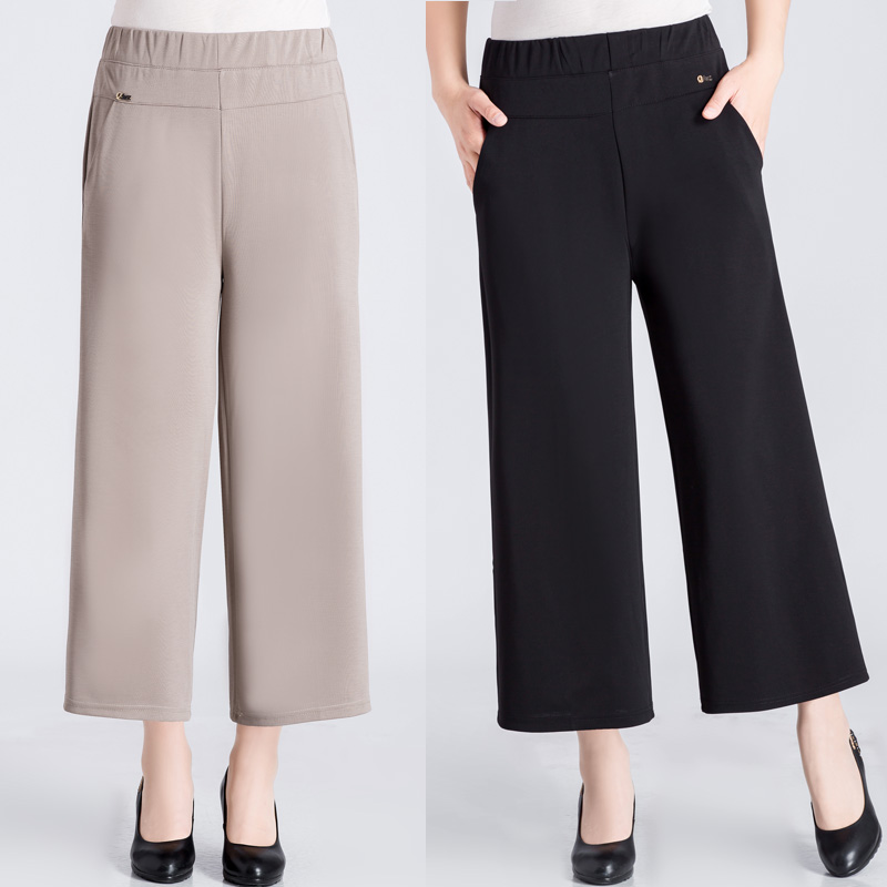 Middle aged woman in summer clothing 89 Pants Middle-aged Female Summer Pants Tightness Waist Fat Increase Mom Pants Fat Wife