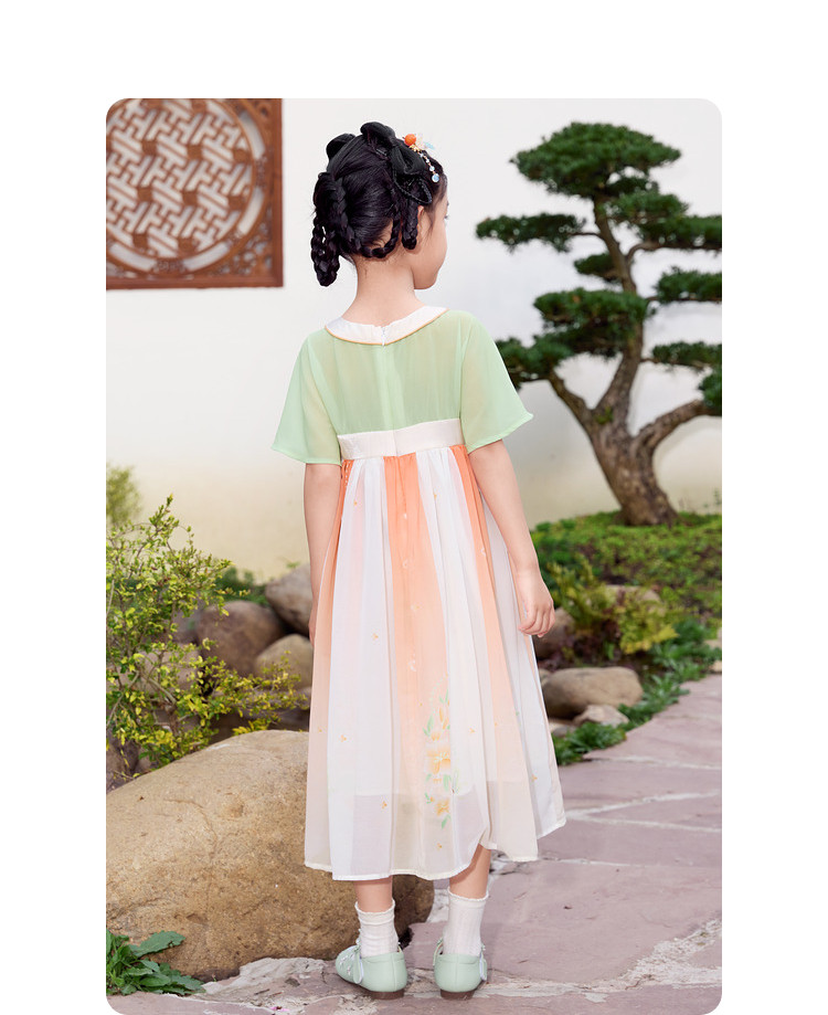 китайский костюм 巴拉巴拉童装女童洋装儿童裙子夏装刺绣国风汉服襦裙新中式撞色 Balabala