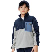 Balabala childrens clothing boys suits middle-aged girls stand-up collar casual trendy plus velvet two-piece set childrens fashionable