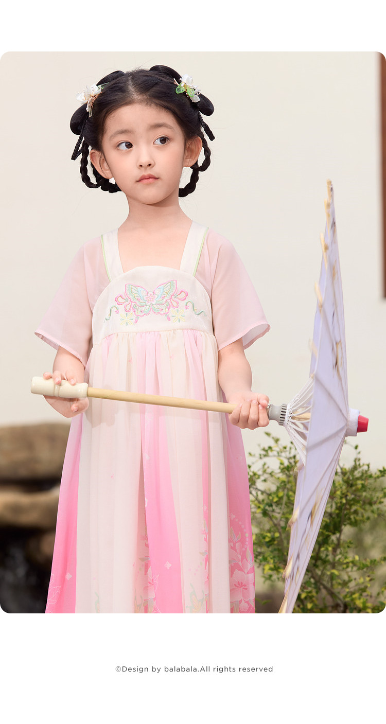 китайский костюм 巴拉巴拉童装女童洋装儿童裙子夏装刺绣国风汉服襦裙新中式撞色 Balabala