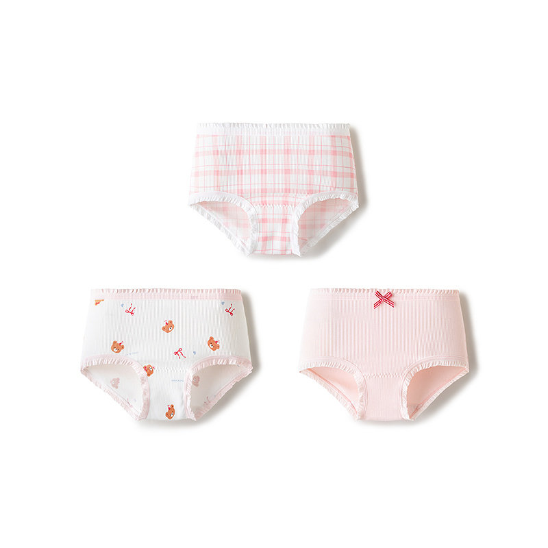 Balabala Girls' Cotton Boxer Briefs Children's Triangle Briefs Baby Boxer Briefs Class a Skin-Friendly Antibacterial Breathable Three-Pack — 1