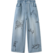 (Same style in the mall) Balabala girls jeans childrens pants 2024 new summer big childrens trousers pure cotton