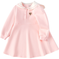 Balabala Childrens Clothes Girls Dress 2024 Autumn New College Style Little Baby Lapel Childrens Skirt