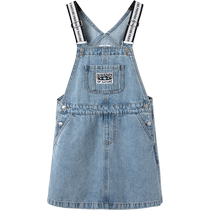 Balabala girls autumn dress childrens skirt medium and large childrens clothing sweet and fashionable denim suspender skirt trendy
