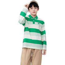 Balabala childrens clothing boys long-sleeved T-shirt 2024 new childrens sweatshirt parent-child striped top casual and versatile