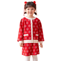 (Same style in the mall) Balabala Childrens Clothing Girls Suit 2024 New Spring Childrens Western Style Knitted Two-piece Set