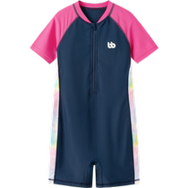Balabala girls swimsuit childrens swimsuit medium and large childrens sun protection one-piece swimsuit contrasting print sweet and playful