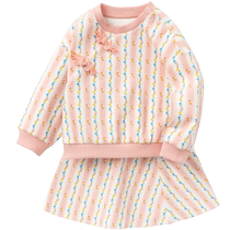 Balabala baby autumn clothes baby long-sleeved casual suit girls clothes national style sweet dress cute and cute