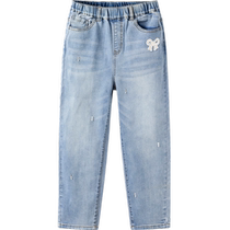 Balabala childrens clothing childrens jeans girls autumn clothing big childrens fashionable radish trousers sweet bow trend