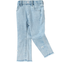 Balabala girls jeans fashionable raw edge trousers childrens autumn clothing sweet bow pants fashionable childrens clothing