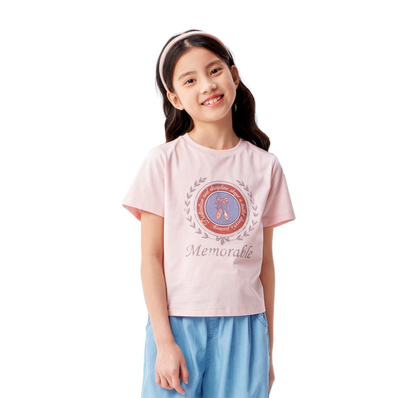 
Balabala children's short-sleeved girls' T-shirt 2025 spring and summer mid-summer children's cool sweet top trendy