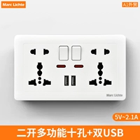 Тип 146-два отверстия и десять отверстий + два USB [2,1А] с маленьким круглым